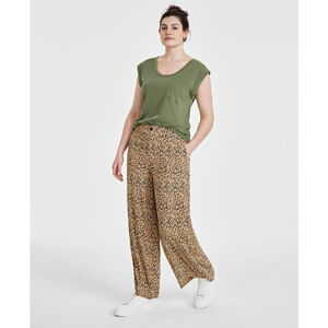 On 34th Women's Medium Beige Leopard Animal Printed Wide-Leg Pants NWT